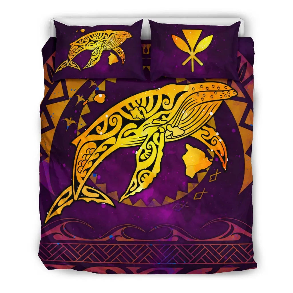 Polynesian Hawaii Bedding Set - Whale Hawaii Map Purple Galaxy