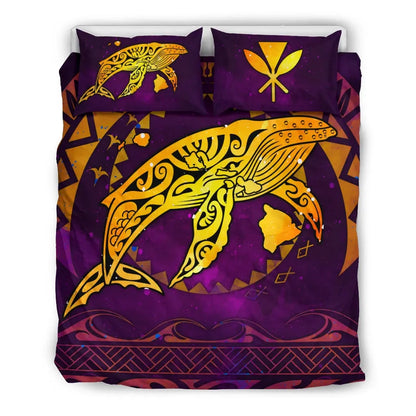 Polynesian Hawaii Bedding Set - Whale Hawaii Map Purple Galaxy