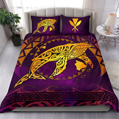 Polynesian Hawaii Bedding Set - Whale Hawaii Map Purple Galaxy