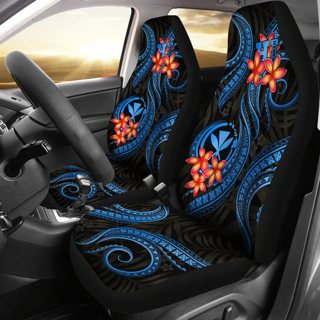 Polynesian Hawaii Car Seat Covers - Blue Plumeria