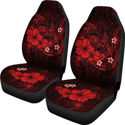 Polynesian Hawaii Car Seat Covers - Humpback Whale with Hibiscus (Red)