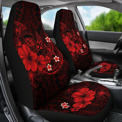Polynesian Hawaii Car Seat Covers - Humpback Whale with Hibiscus (Red)
