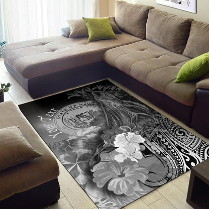 Polynesian Hawaii Custom Personalised Area Rug - Humpback Whale with Tropical Flowers (White)