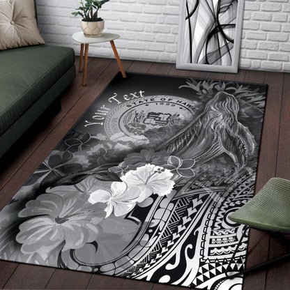 Polynesian Hawaii Custom Personalised Area Rug - Humpback Whale with Tropical Flowers (White)