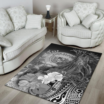 Polynesian Hawaii Custom Personalised Area Rug - Humpback Whale with Tropical Flowers (White)