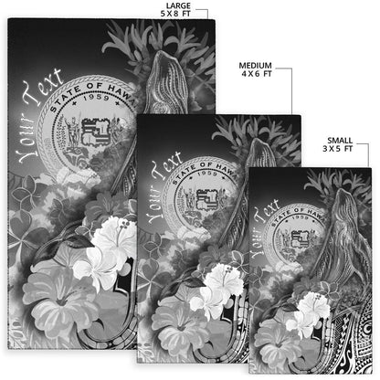 Polynesian Hawaii Custom Personalised Area Rug - Humpback Whale with Tropical Flowers (White)