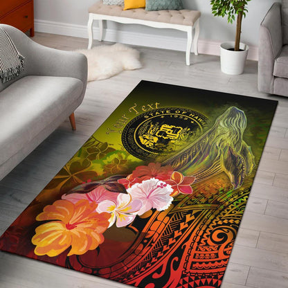 Polynesian Hawaii Custom Personalised Area Rug - Humpback Whale with Tropical Flowers (Yellow)