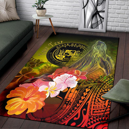 Polynesian Hawaii Custom Personalised Area Rug - Humpback Whale with Tropical Flowers (Yellow)