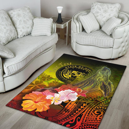 Polynesian Hawaii Custom Personalised Area Rug - Humpback Whale with Tropical Flowers (Yellow)