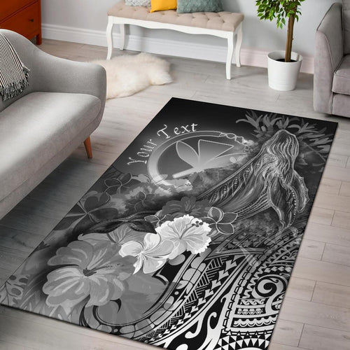 Polynesian Hawaii Custom Personalised Area Rugs - Kanaka Maoli Humpback Whale with Tropical Flowers (White)