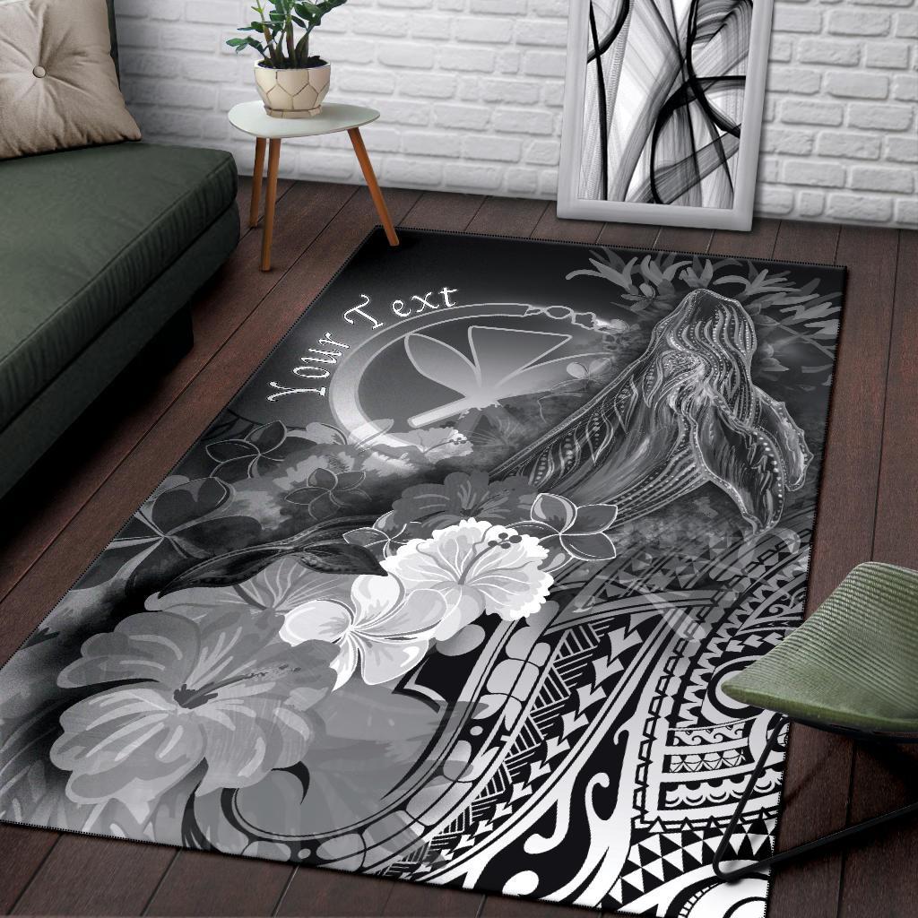 Polynesian Hawaii Custom Personalised Area Rugs - Kanaka Maoli Humpback Whale with Tropical Flowers (White)