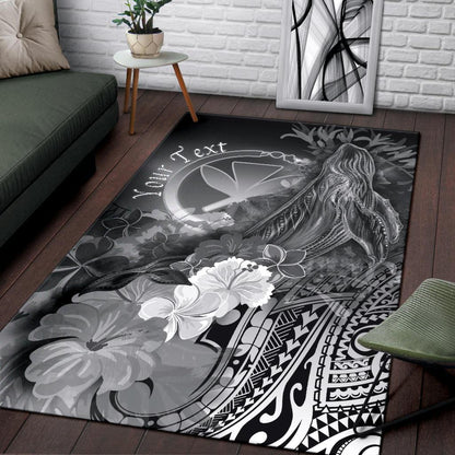 Polynesian Hawaii Custom Personalised Area Rugs - Kanaka Maoli Humpback Whale with Tropical Flowers (White)