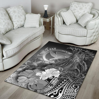 Polynesian Hawaii Custom Personalised Area Rugs - Kanaka Maoli Humpback Whale with Tropical Flowers (White)