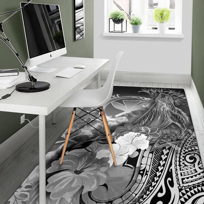 Polynesian Hawaii Custom Personalised Area Rugs - Kanaka Maoli Humpback Whale with Tropical Flowers (White)