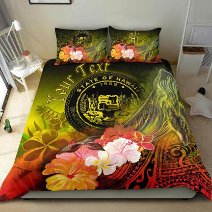 Polynesian Hawaii Custom Personalised Bedding Set - Humpback Whale With Tropical Flowers (Yellow)