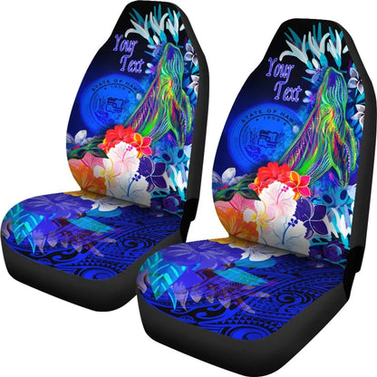 Polynesian Hawaii Custom Personalised Car Seat Covers - Humpback Whale with Tropical Flowers (Blue)