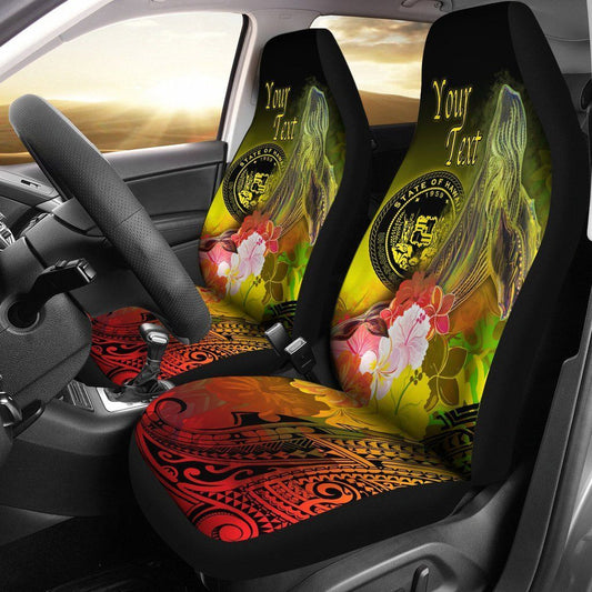 Polynesian Hawaii Custom Personalised Car Seat Covers - Humpback Whale with Tropical Flowers (Yellow)