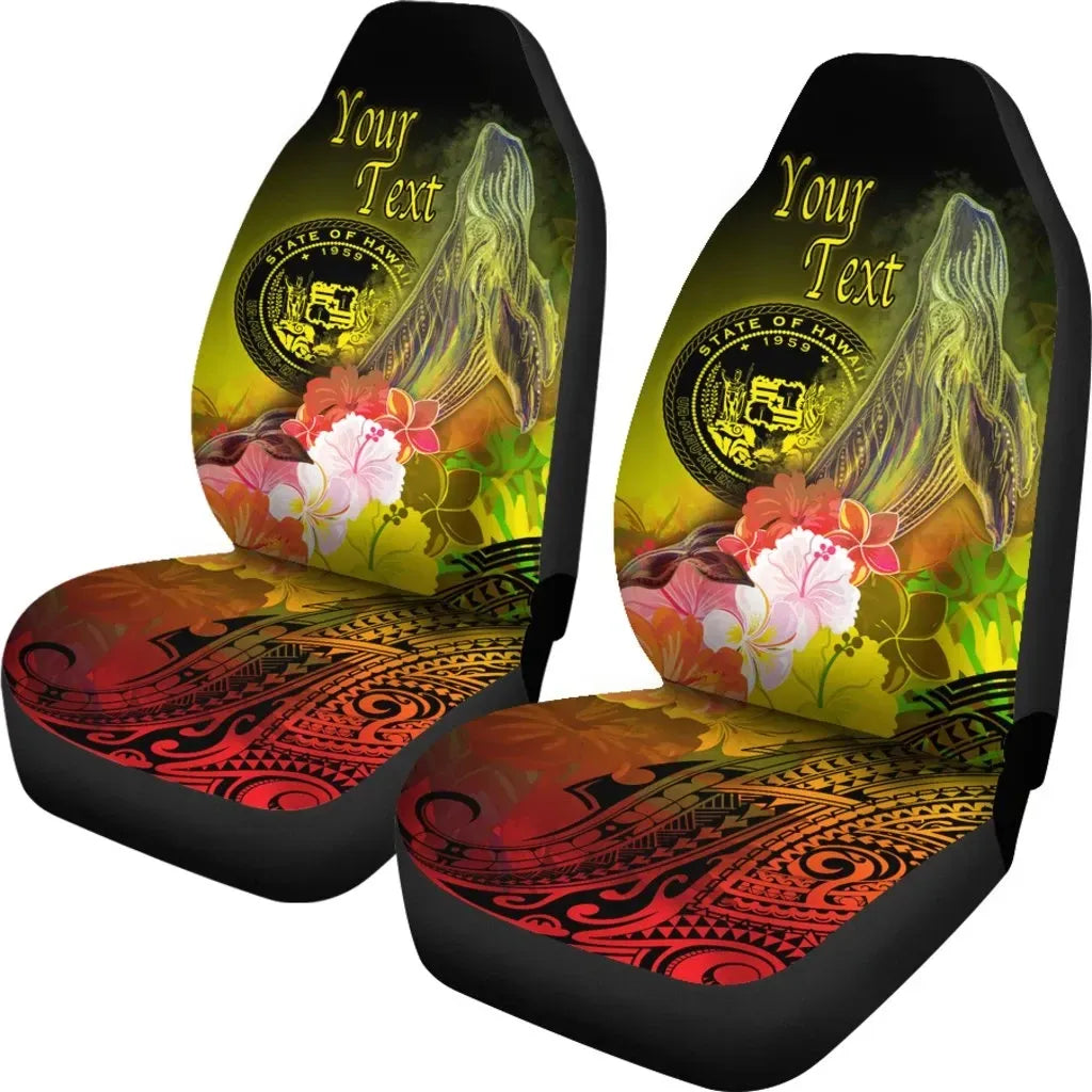 Polynesian Hawaii Custom Personalised Car Seat Covers - Humpback Whale with Tropical Flowers (Yellow)
