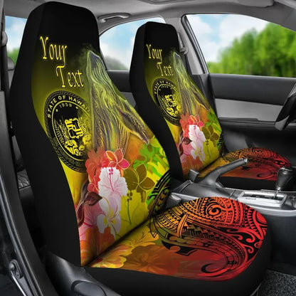 Polynesian Hawaii Custom Personalised Car Seat Covers - Humpback Whale with Tropical Flowers (Yellow)