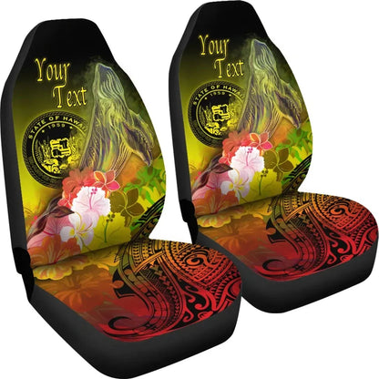 Polynesian Hawaii Custom Personalised Car Seat Covers - Humpback Whale with Tropical Flowers (Yellow)