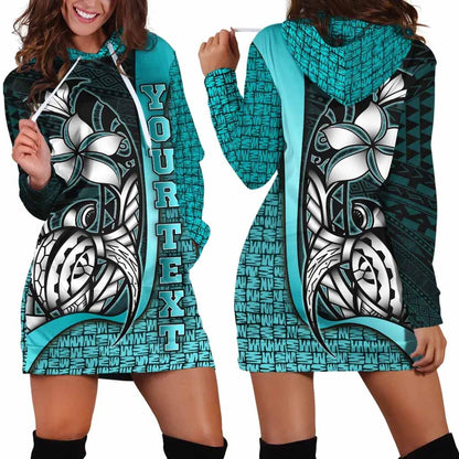 Polynesian Hawaii Custom Personalised Hoodie Dress Turquoise - Turtle with Hook