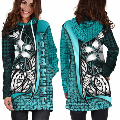 Polynesian Hawaii Custom Personalised Hoodie Dress Turquoise - Turtle with Hook