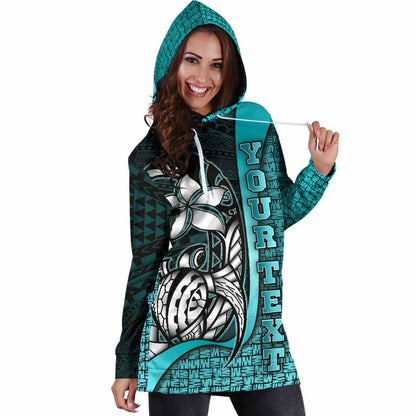 Polynesian Hawaii Custom Personalised Hoodie Dress Turquoise - Turtle with Hook