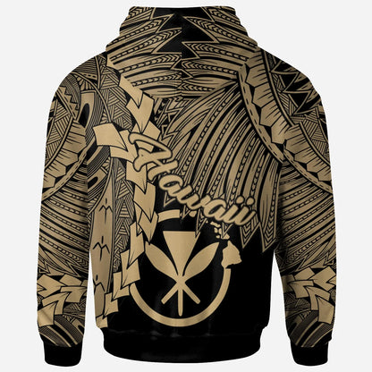 Polynesian Hawaii Custom Personalised Hoodie - Tribal Wave Tattoo Gold
