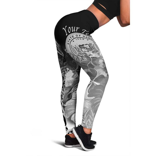 Polynesian Hawaii Custom Personalised Legging - Humpback Whale with Tropical Flowers (White)