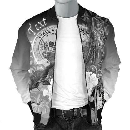 Polynesian Hawaii Custom Personalised Bomber Jacket - Humpback Whale with Tropical Flowers (White)