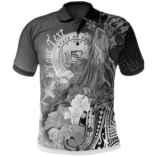 Polynesian Hawaii Custom Personalised Polo Shirts - Humpback Whale with Tropical Flowers (White)
