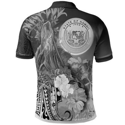 Polynesian Hawaii Custom Personalised Polo Shirts - Humpback Whale with Tropical Flowers (White)
