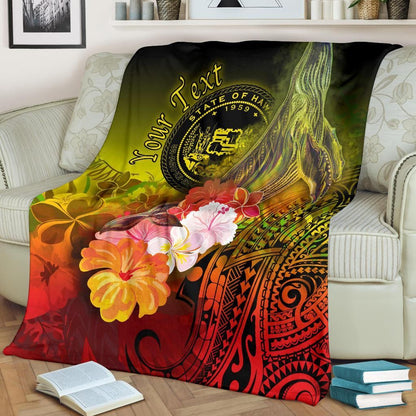 Polynesian Hawaii Custom Personalised Premium Blanket - Humpback Whale with Tropical Flowers (Yellow)
