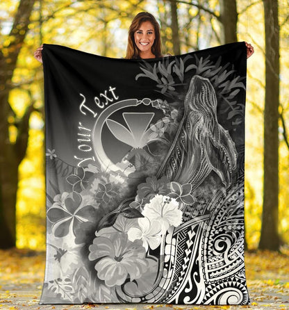 Polynesian Hawaii Custom Personalised Premium Blanket - Kanaka Maoli  Humpback Whale with Tropical Flowers (White)