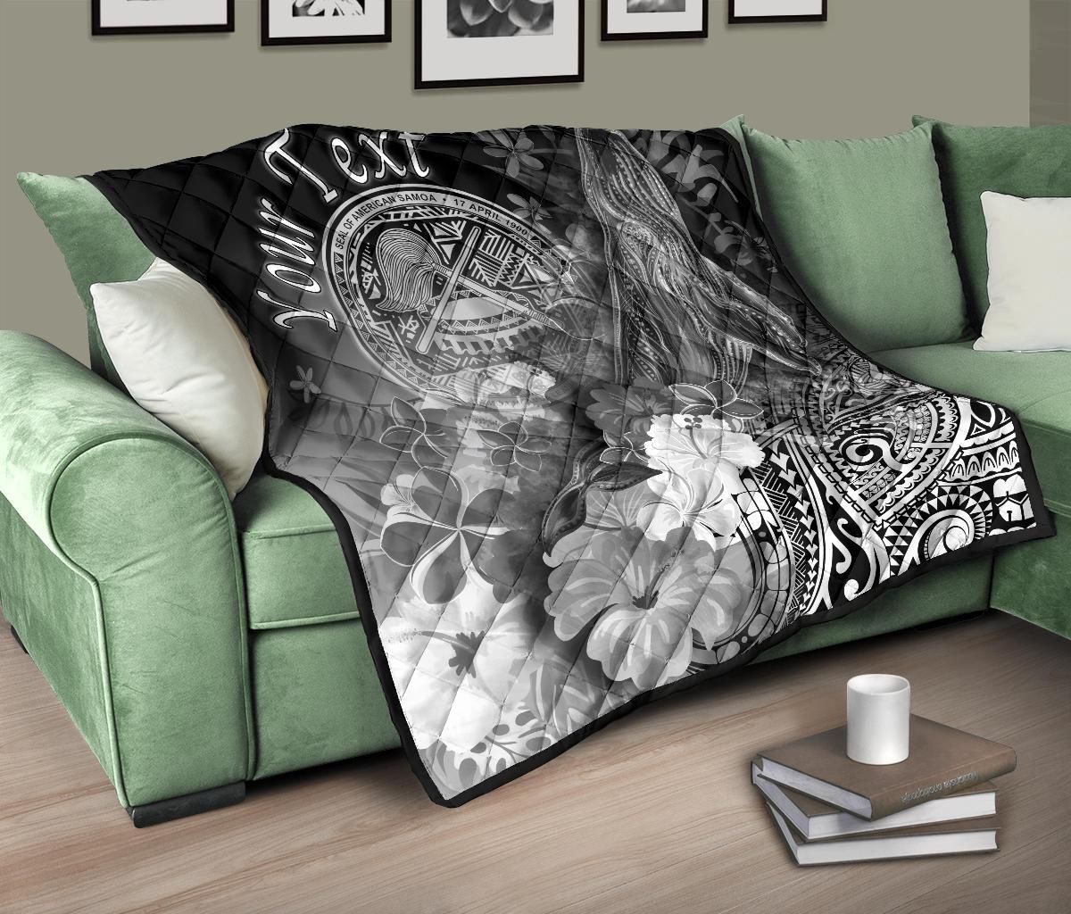 Polynesian Hawaii Custom Personalised Premium Quilt - Humpback Whale with Tropical Flowers (White)