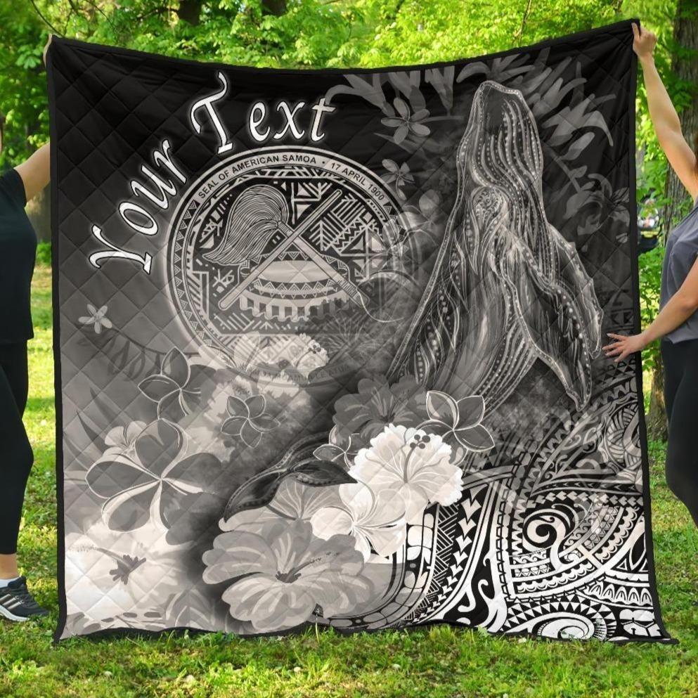 Polynesian Hawaii Custom Personalised Premium Quilt - Humpback Whale with Tropical Flowers (White)
