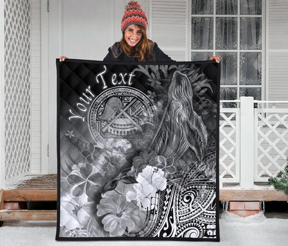 Polynesian Hawaii Custom Personalised Premium Quilt - Humpback Whale with Tropical Flowers (White)