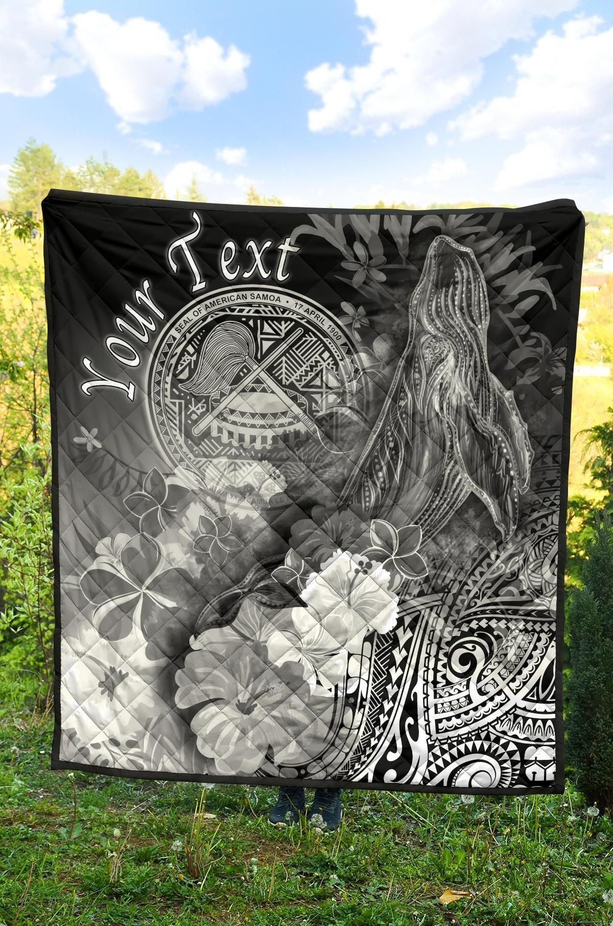 Polynesian Hawaii Custom Personalised Premium Quilt - Humpback Whale with Tropical Flowers (White)