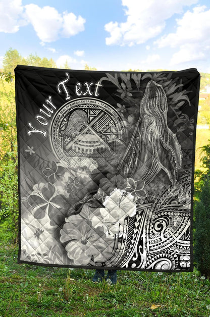 Polynesian Hawaii Custom Personalised Premium Quilt - Humpback Whale with Tropical Flowers (White)