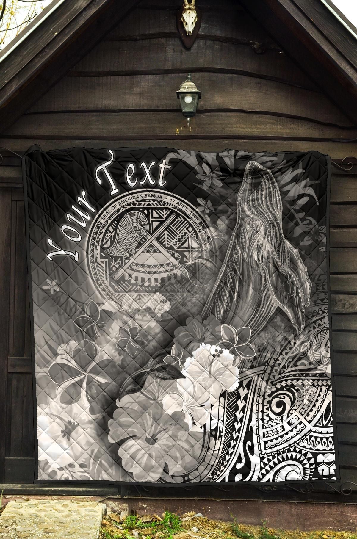 Polynesian Hawaii Custom Personalised Premium Quilt - Humpback Whale with Tropical Flowers (White)