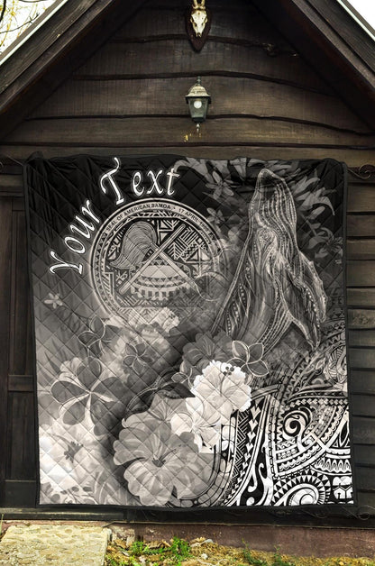 Polynesian Hawaii Custom Personalised Premium Quilt - Humpback Whale with Tropical Flowers (White)
