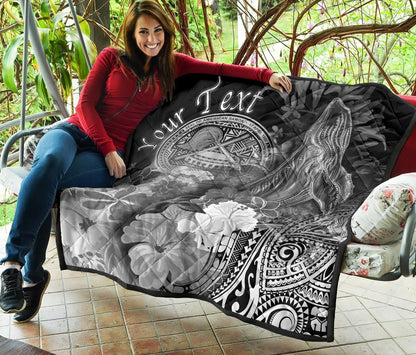 Polynesian Hawaii Custom Personalised Premium Quilt - Humpback Whale with Tropical Flowers (White)