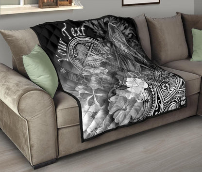 Polynesian Hawaii Custom Personalised Premium Quilt - Humpback Whale with Tropical Flowers (White)