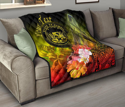 Polynesian Hawaii Custom Personalised Premium Quilt - Humpback Whale with Tropical Flowers (Yellow)