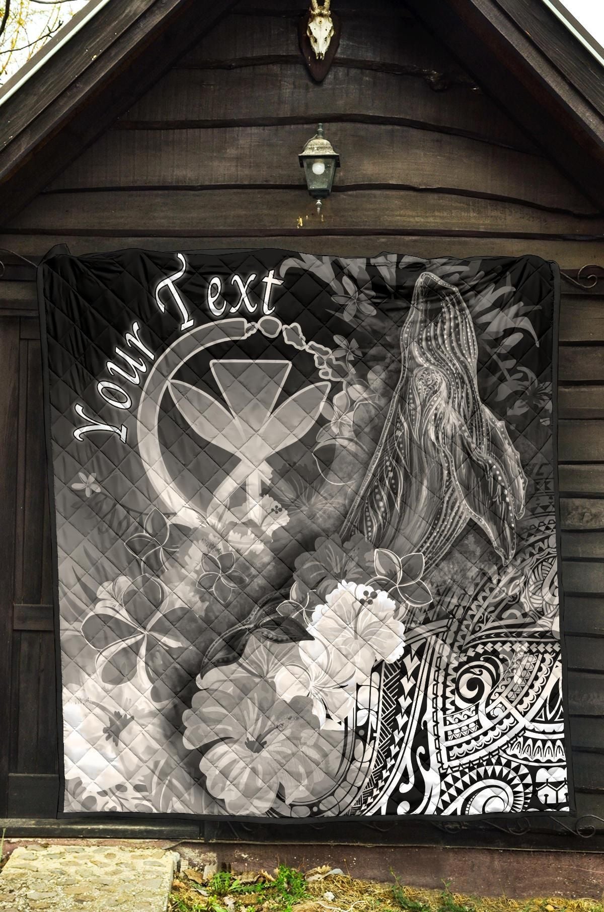 Polynesian Hawaii Custom Personalised Premium Quilt - Kanaka Maoli  Humpback Whale with Tropical Flowers (White)