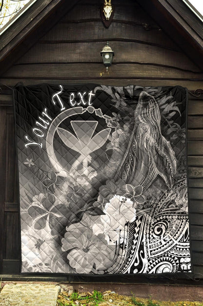Polynesian Hawaii Custom Personalised Premium Quilt - Kanaka Maoli  Humpback Whale with Tropical Flowers (White)