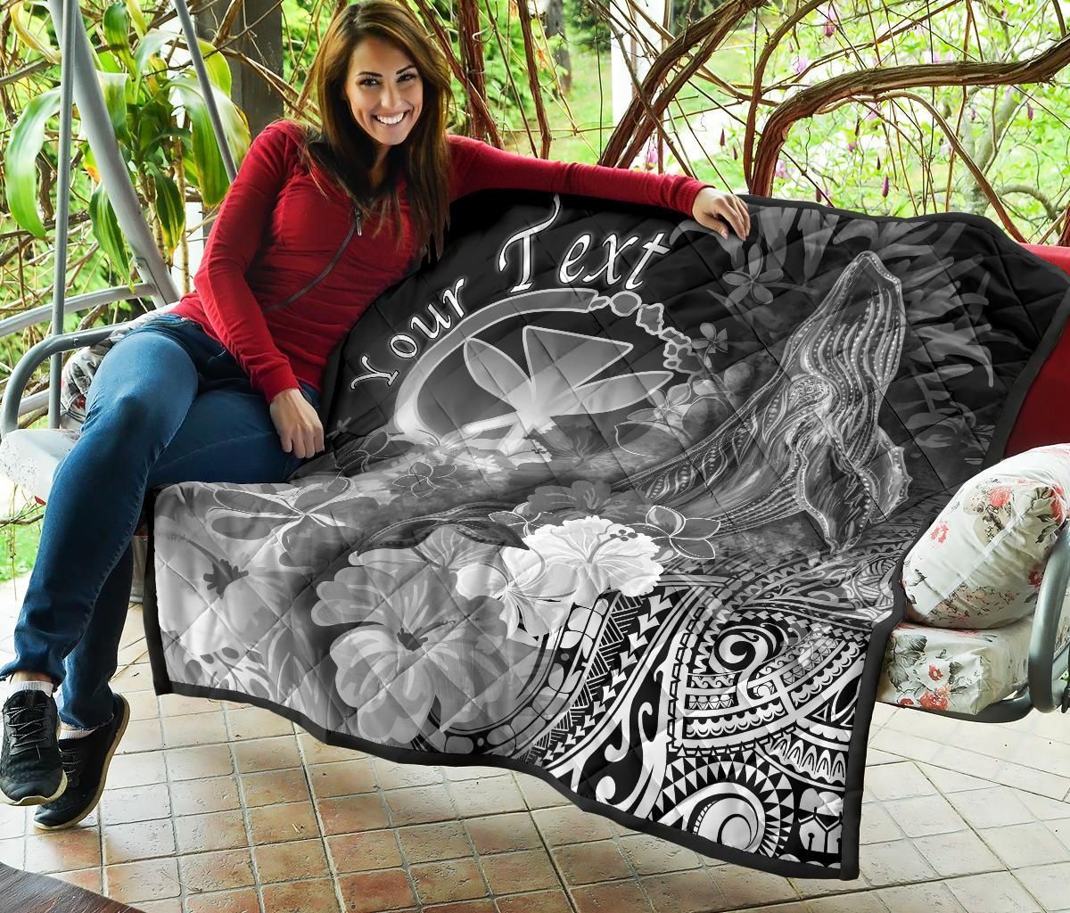 Polynesian Hawaii Custom Personalised Premium Quilt - Kanaka Maoli  Humpback Whale with Tropical Flowers (White)