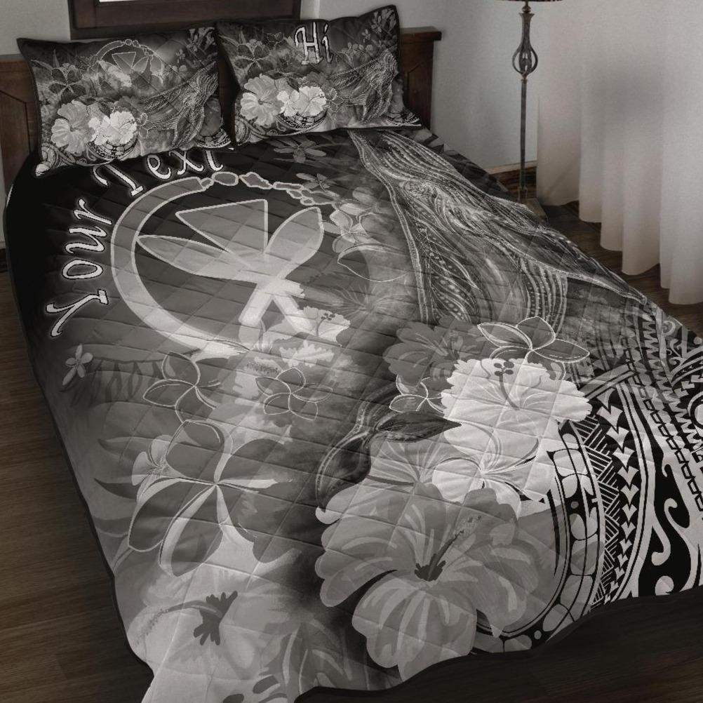 Polynesian Hawaii Custom Personalised Quilt Bed Set - Kanaka Maoli Humpback Whale with Tropical Flowers (White)