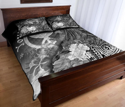 Polynesian Hawaii Custom Personalised Quilt Bed Set - Kanaka Maoli Humpback Whale with Tropical Flowers (White)