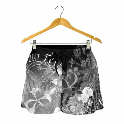Polynesian Hawaii Custom Personalised Women Shorts - Kanaka Maoli Humpback Whale with Tropical Flowers (White)